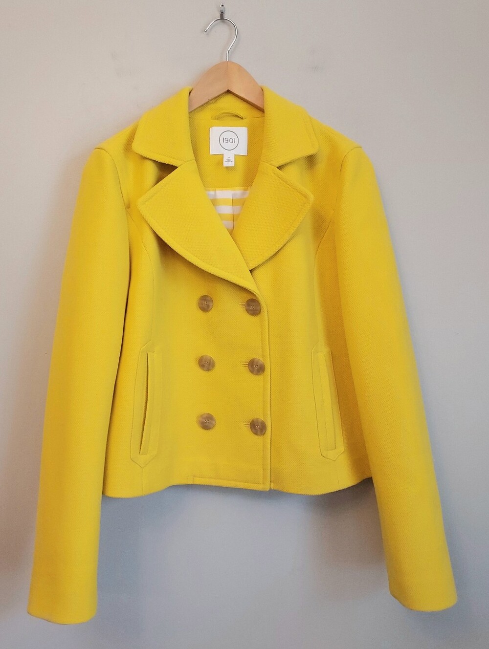 1901 Nordstrom Yellow Double Breasted Peacoat Jacket Size Medium - Picture 2 of 13